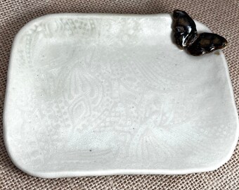 Butterfly, Soap dish, trinket dish, jewelry tray by Sweetpea Cottage Pottery free shipping