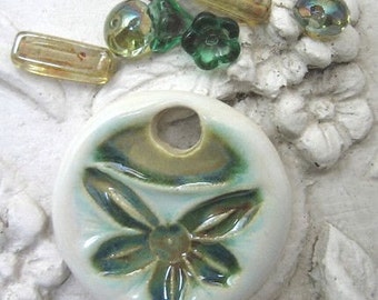 Tuscan Garden Pendant and Glass Bead Set by Sweetpea Cottage Free shipping