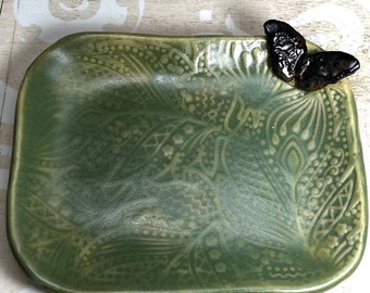 Butterfly, Soap dish, trinket dish, jewelry tray by Sweetpea Cottage Pottery free shipping