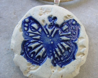 Big Blue Butterfly Natural Pendant by Sweetpea Cottage Free shipping