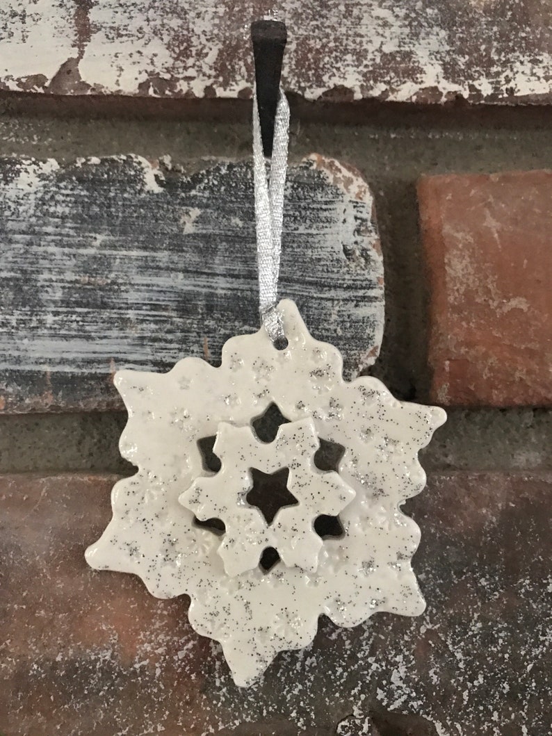 Sweet Snowflake Ornament by Sweetpea Cottage Pottery FREE SHIPPING image 3