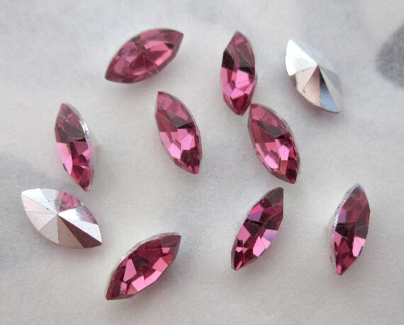 Glass Rose Pink Faceted Cabochon Gold Foiled Round Rhinestone Vintage 15 mm