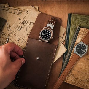 New Vintage Brown Leather Watch Pouch – Handmade Watch Case – Travel Watch Holder – Luxury Watch Storage – Personalized Gift image 3