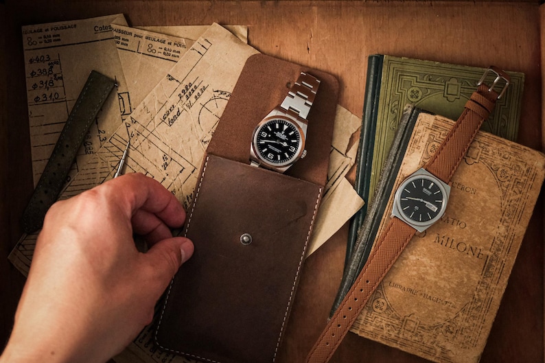 New Vintage Brown Leather Watch Pouch – Handmade Watch Case – Travel Watch Holder – Luxury Watch Storage – Personalized Gift image 3
