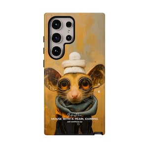 Custodia regalo resistente a doppio strato con pittura a olio per Samsung Galaxy - Topo con orecchino di perla / Custodia con stampa di galleria d'arte Modelli S10, S21, S22, S23, S24