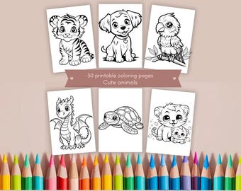 Kleurplaten schattige dieren voor kinderen digitaal kleurboek 30+ pagina's