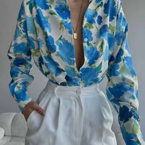 Floral Long Sleeve Jessica Shirt Model | Modèle de chemise Jessica florale à manches longues | Langarmshirt mit Blumenmuster Jessica Modell