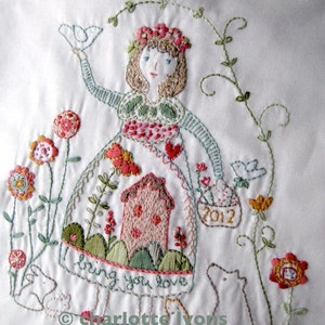 I bring you love - stitchable embroidery sampler design printed on cotton