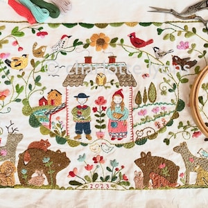 Harmony, a whimsical stitching sampler panel to embroider with your own threads