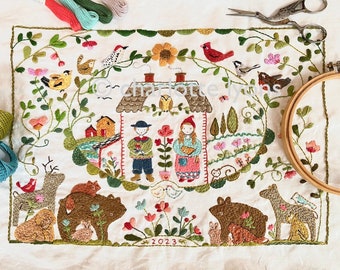 Harmony, a whimsical stitching sampler panel to embroider with your own threads