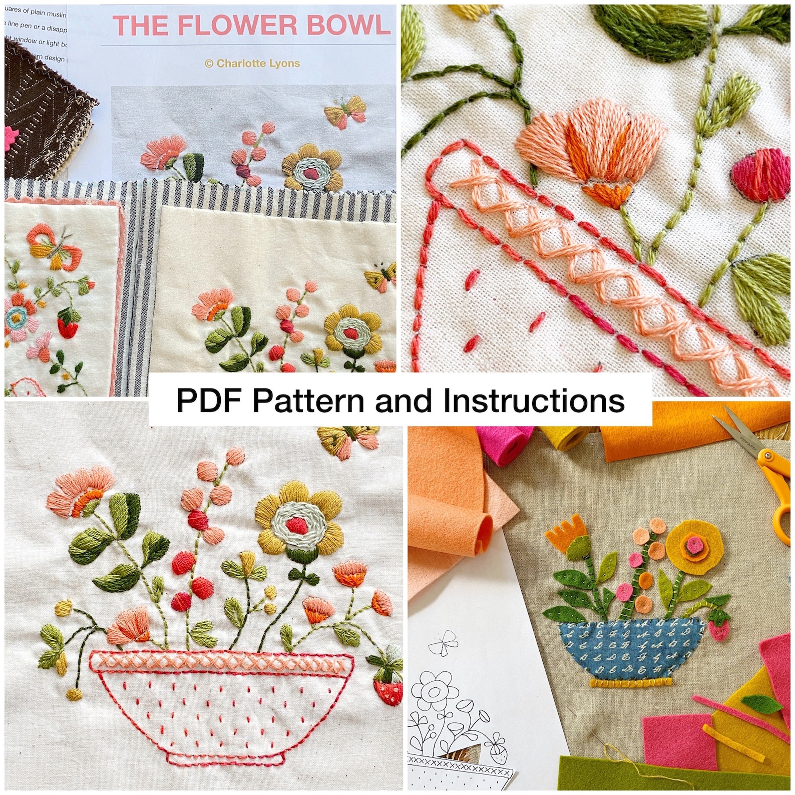 The Flower Bowl PDF Embroidery and Felt Pattern and Instructions - Etsy