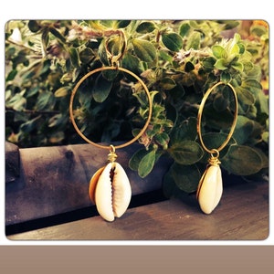 Midimalist Shell Hoop Earrings, black owned jewelry, Island Lux Resort wear, boho chic shell earrings, black owned business, Gift For Her,