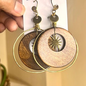 Bohemian Hoop Earrings, Unique Jewelry by Black Creators, black owned shop, black women owned, boho wood earrings, Kingdom Earrings