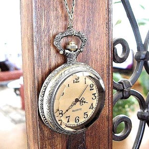 Vintage style watch necklace, glass face watch, real working Pocket Watch Necklace, Free additionalAdjustable Chain 24” long,