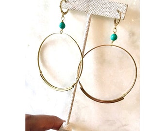 Simple Hoop Earrings, Large Hoop Earrings, black owned business, turquoise hoop earrings, boho chic hoop earrings, boho