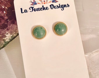 Aventurine Earrings, green stone,Post Stud Earrings, green Aventurine Studs - posts, black woman owned, black owned shop