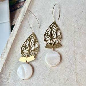 Pearl Drop Statement Earrings, bold earrings, black owned jewelry, Contemporary Pearl earrings, art deco inspired, mother of pearl