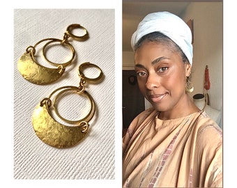 Crescent moon Earrings, Classic clean girl style hoops, Hammered Earrings, black owned jewelry, Mini Chaya Earrings