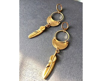 Talking Feather Earrings, Brass feather Earrings, Boho Earrings, boho feather earrings, black owned jewelry shop