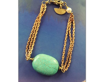 Turquoise Bracelet Chain/ Prehnite Bracelet, brass Bracelet, black owned jewelry, Geometric, crystal bracelet, bead bracelet