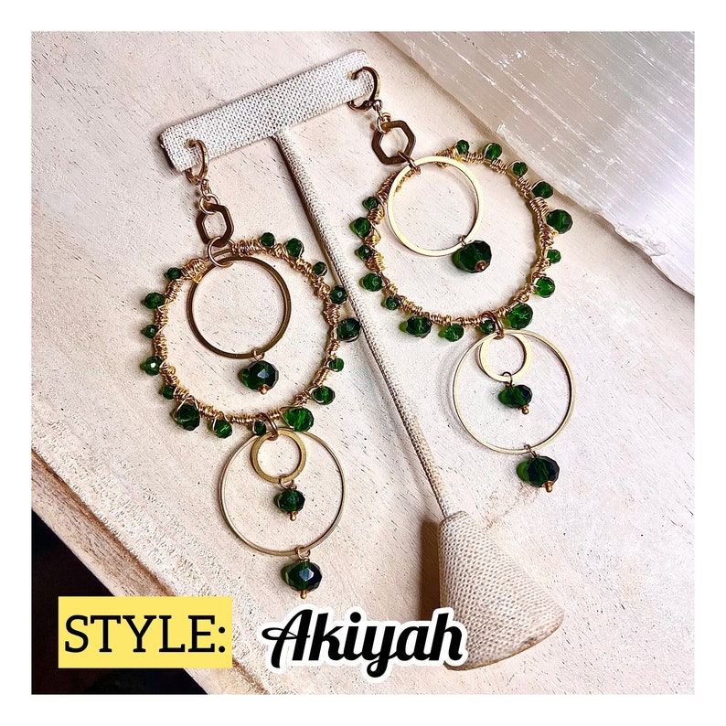 Beaded Hoops Earrings, Boho Hoops, emerald and gold, Akiyah earrings, feast day earrings, gold hoops, boho chic earrings, Zabiyah image 8