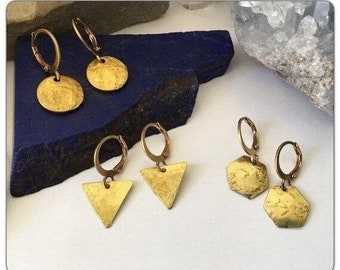 Set of 3 Brass / Geometric Dandle Earrings - black women run business - black owned shops - black woman owned - brass earrings