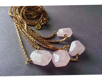 Rose Quartz Necklace, Faceted crystal Pendant, Minimalist jewelry, black owned jewelry shop, clean girl necklace