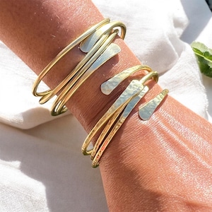 Hammered Brass Copper Bangle Bracelet Set: black owned jewelry shop, adjustable bangles, boho style accessories, black bohemian style