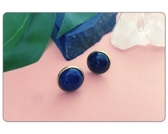 blue stone Stud Earrings, Lapis Lazuli Post Stud Earrings - Gemstone Studs, black woman owned jewelry shop, black owned shop