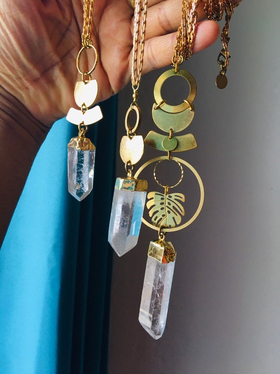 Chunky Crystal Quartz Point Necklace Quartz Pendant Necklace