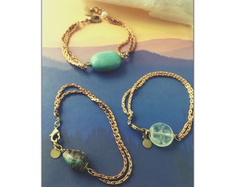 Noi Turquoise Magnesite Chunky, healing stone Bracelet, aqua gemstone bracelet, Prehinite Bracelet, bead bracelet, Afro bohemian