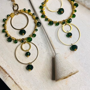 Beaded Hoops Earrings, Boho Hoops, emerald and gold, Akiyah earrings, feast day earrings, gold hoops, boho chic earrings, Zabiyah image 2