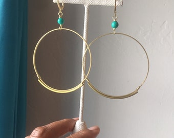 Minimalist Hoops, Delicate Hoops Earrings, Boho turquoise earrings, Summer hoops,  black owned business, clean Girl gold hoop earrings