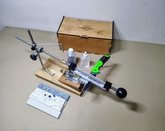 Afilador de cuchillos giratorio de roble: ángulo ajustable, 5 piedras abrasivas, herramienta de cocina