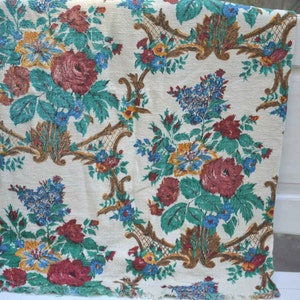 Fabric, Linen Fabric, Vintage Fabric, Fabric Remnant, Floral Fabric, 1950&#39;s Fabric, Floral Linen Fabric, Retro Fabric
