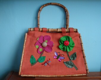 Floral Handbag, Appliqué Purse, Floral Bag, One of a Kind Bag, Orange Handbag, Appliqué Bag, Orange Purse, Handbag, Summer Handbag