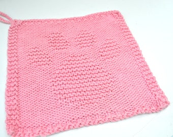 Pot Holder, Pink Pot Holder, Dog Print Pot Holder, Square Pot Holder, Handmade Pot Holder, Knitted Pot Holder