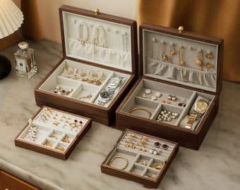 Scatola regalo per gioielli in legno, scatola per gioielli vintage, organizzatore di gioielli a 1,5 strati, regalo personalizzato per coppia, scatola di immagazzinaggio regali per la mamma