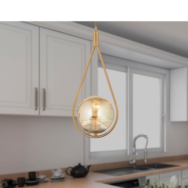 Single Antique Painted Honey Colored Glass Modern Design Kitchen and Living Room Pendant Lamp Chandelier , Gift for New House , Lighting