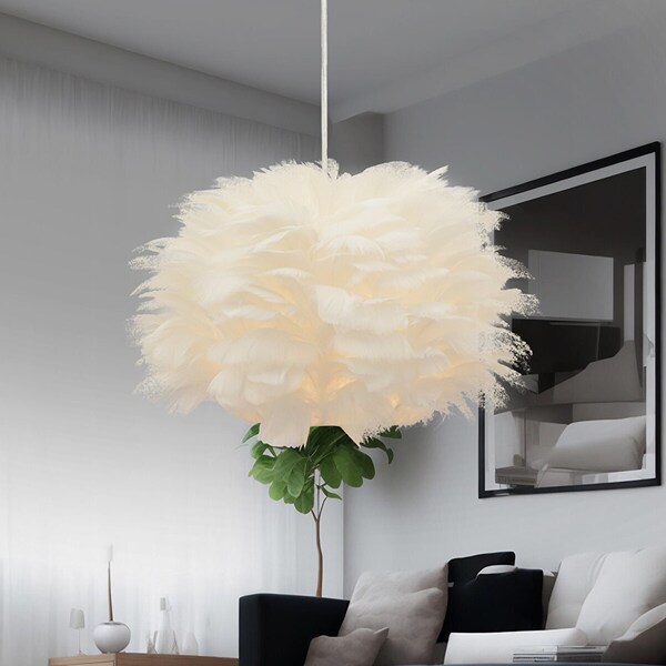 Single White Feathered Modern Design Kitchen and Living Room Pendant Lamp Chandelier , Lighting , Downy Lighting