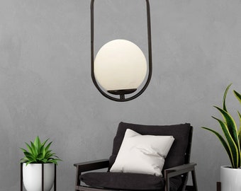 Single Black Pendant Lamp White Glass Modern Pendant Lamp Kitchen and Living Room Pendant Lamp Chandelier , Modern Design Chandelier , Light