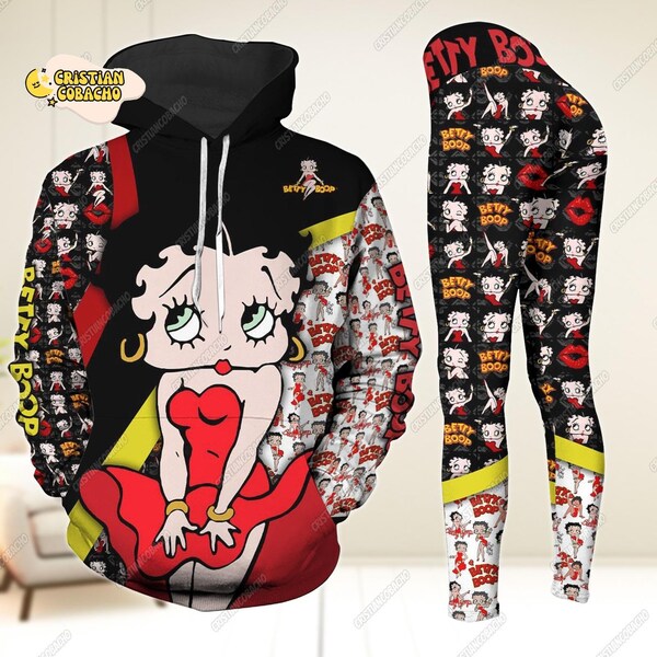 Betty Boop Legging Hoodie Set, Betty Boop Heart Hooded, Boop Oop A Doop Legging, Black Girl Legging, Betty Boop Valentines Day Gift