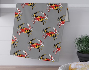 Maryland Crab Flag Kitchen Towel, Lightweight Cotton Blend