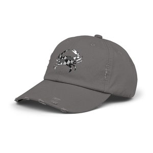 Crab Hat - Maryland Flag Crab Distressed Baseball Cap (Grey Crab Flag), Adjustable Unisex Hat, Unique Gift, Maryland Blue Crab, MD Flag, A+