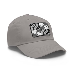 Maryland Flag Hat, Stylish Baseball Cap with Faux Leather Patch, Perfect Maryland Gift, Unique MD Flag, Grey Maryland Flag, Dad Hat