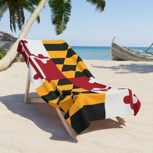 Maryland Flag Beach Towel, Luxurious Towel, Durable Cotton Loop Backing, Unique Maryland Flag Design, Maryland Gift, Unique Gift, Ocean City