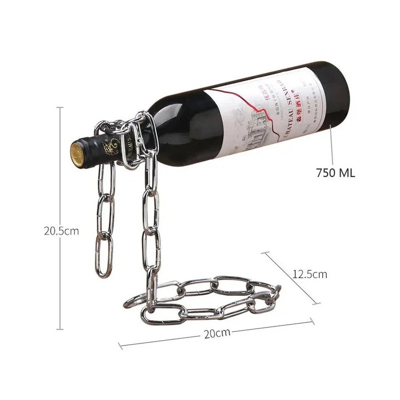 Weinregal mit hängender Kette, hängender Weinhalter aus Metall, Weinflaschenständer, Dekoration Wohnzimmer, Ornamente, einzigartiges Geschenk Bild 7