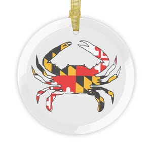 Glass Maryland Crab Flag Ornament, Maryland Blue Crab Tree Decoration, Holiday Decor, 3.5&quot; Beveled Edge, Maryland Gift, Christmas Ornament
