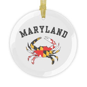 Glass Maryland Crab Flag Christmas Ornament, Maryland State Crab Tree Decoration, Coastal Holiday Decor, 3.5&quot; Beveled Edge, Maryland Gift