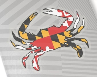 Sticker crabe drapeau du Maryland, sticker brillant pour voiture, ordinateur portable ou fenêtre